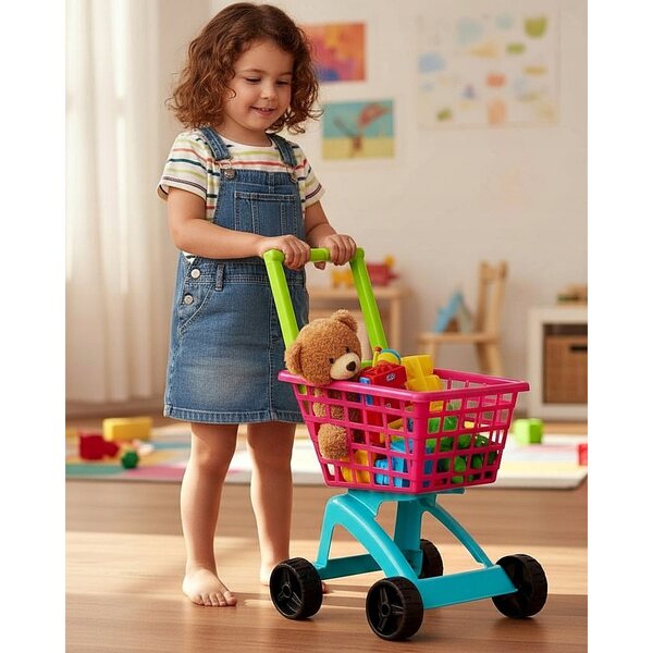 Carrello Market Giocattolo Rosa per Bambini - Gioco e Acquisti Sicuri 3+