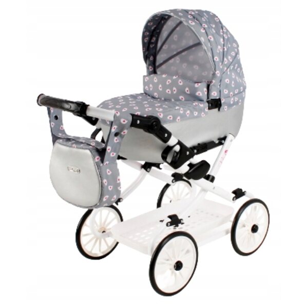 Adbor Viki Deep Puppenwagen mit Tasche und Korb – poliert und faltbar