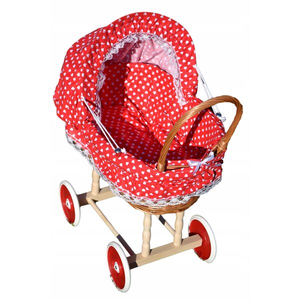 Puppenwagen aus Korbgeflecht mit Kissen und Bezug, verschiedene Modelle erhältlich