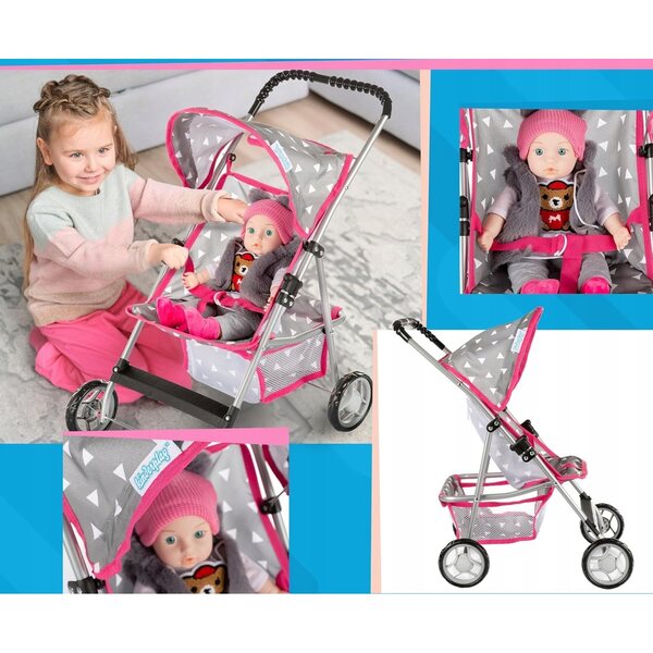 3 in 1 Kinderspielwagen für Puppen bis 40 cm, leicht und waschbar