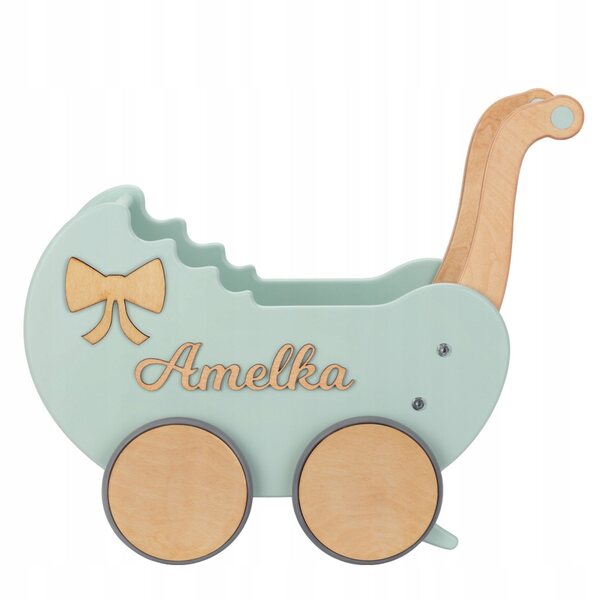 Doll Carriage in Legno con Nome Personalizzato - Chiave per Bambine 12+ Mesi