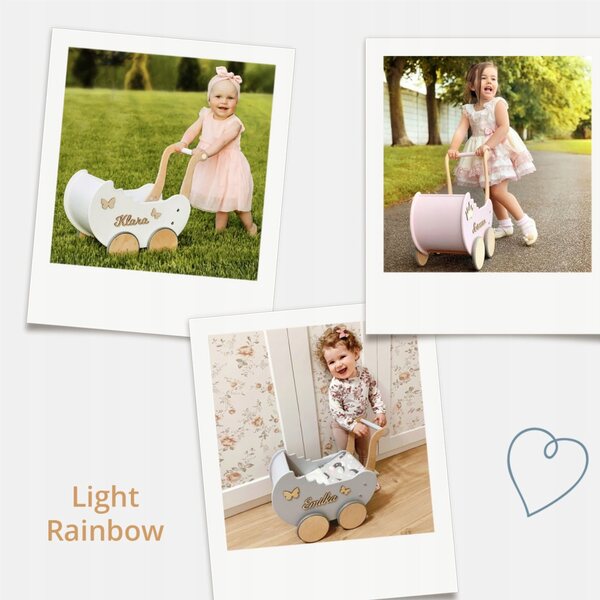 Doll Carriage in Legno con Nome Personalizzato - Chiave per Bambine 12+ Mesi