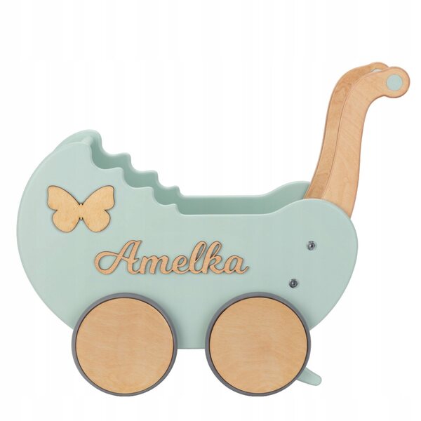 Doll Carriage in Legno con Nome Personalizzato - Chiave per Bambine 12+ Mesi