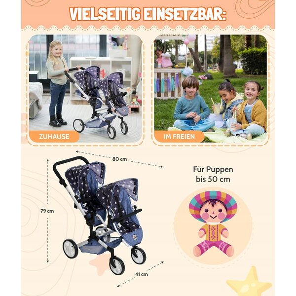 Bayer Chic 2000 Duo Melange – Verstellbarer Spielzeug-Kinderwagen für Puppen