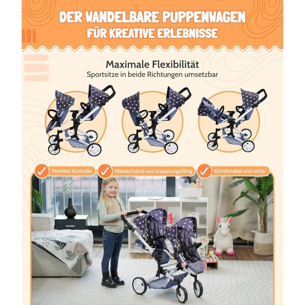 Bayer Chic 2000 Duo Melange – Verstellbarer Spielzeug-Kinderwagen für Puppen