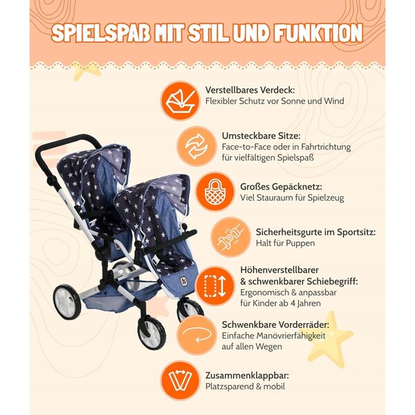 Bayer Chic 2000 Duo Melange – Verstellbarer Spielzeug-Kinderwagen für Puppen