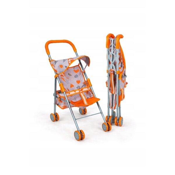 Passeggino per bambole in metallo grigio-arancio, leggero e stabile