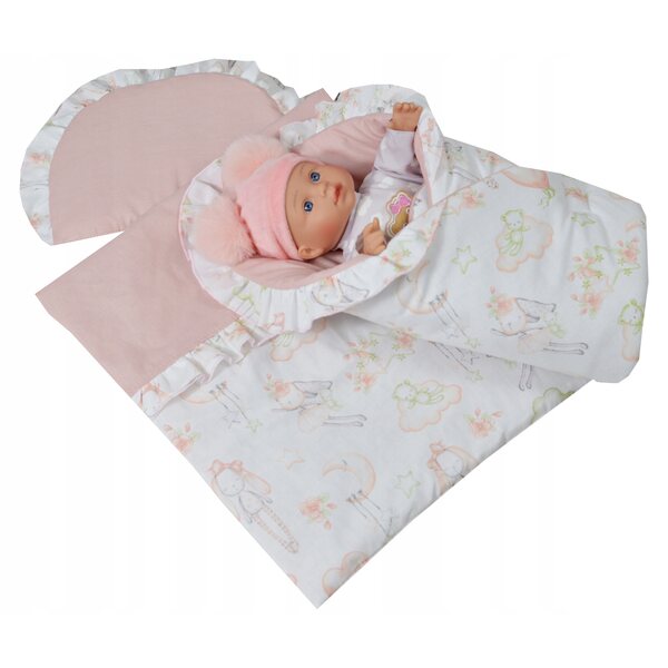 Eine Puppendecke und Bettwäsche aus 100 % Baumwolle – handgefertigtes Largo-Set