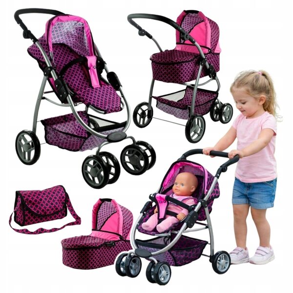 Alice Deep and Walking Puppenwagen 2in1 + Tasche, Rosa und Schwarz