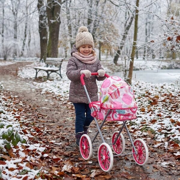 Puppenwagen mit großen Rädern, faltbar, hellrosa, perfekt für ein kleines Mädchen
