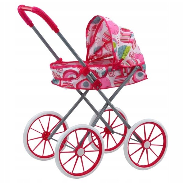 Puppenwagen mit großen Rädern, faltbar, hellrosa, perfekt für ein kleines Mädchen