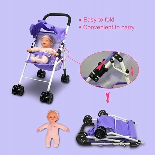 Leichter, faltbarer und stabiler Puppenwagen inklusive Puppe