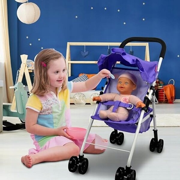 Leichter, faltbarer und stabiler Puppenwagen inklusive Puppe