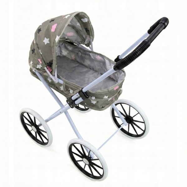 Großer, faltbarer und leichter Puppenwagen mit tiefem Sitz und großen Rädern, grau