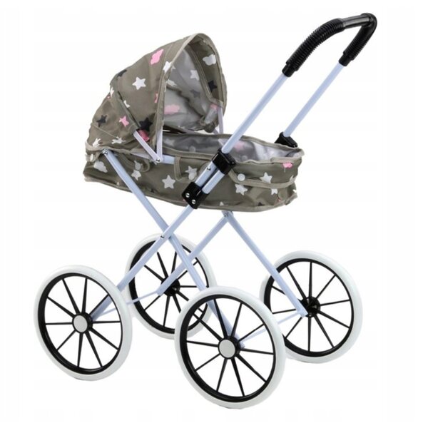 Großer, faltbarer und leichter Puppenwagen mit tiefem Sitz und großen Rädern, grau