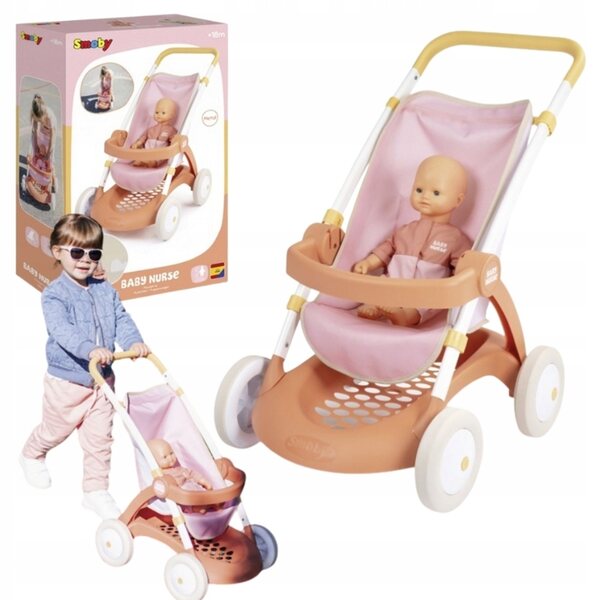 SMOBY Baby Nurse Kinderwagen für Puppen bis 42 cm, Hellrosa, 18 Monate+
