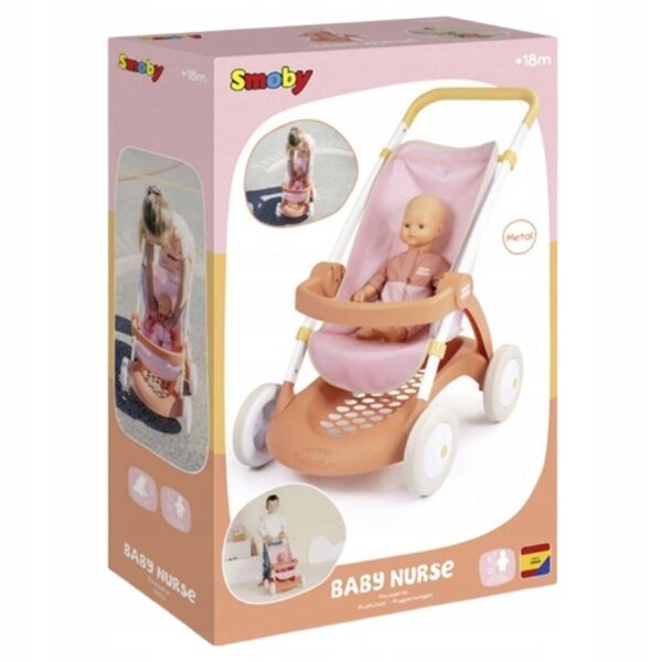 SMOBY Baby Nurse Kinderwagen für Puppen bis 42 cm, Hellrosa, 18 Monate+