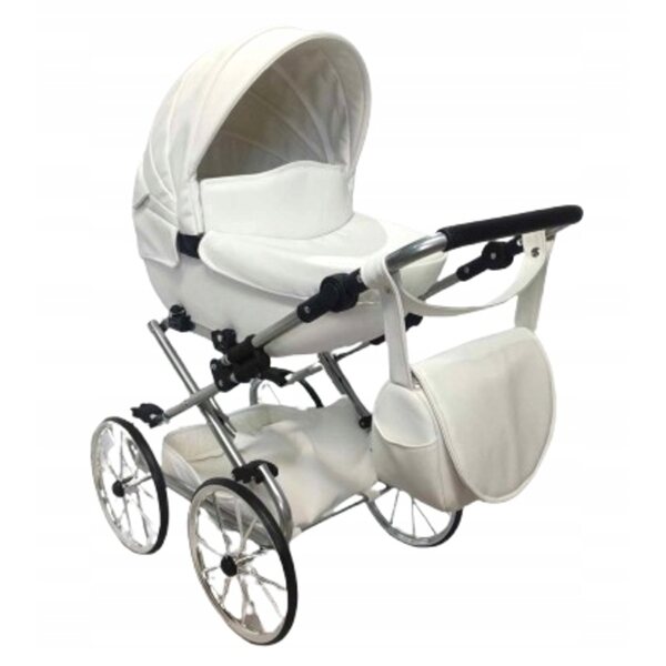 Großer Retro-Puppenwagen in Weiß und Silber für Jackmar-Mädchen