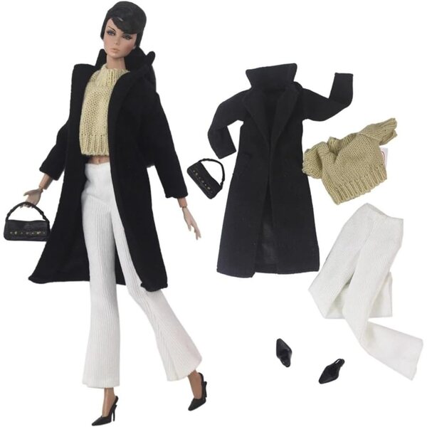 5-teiliges Winterkleidungsset für 29,2-cm-Puppen – Mäntel, Oberteil, Röcke und Tasche