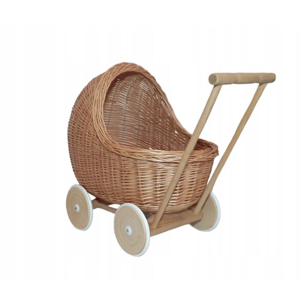 Passeggino per bambole in vimini, spingitore naturale, resistente ed ecologico, 45 cm