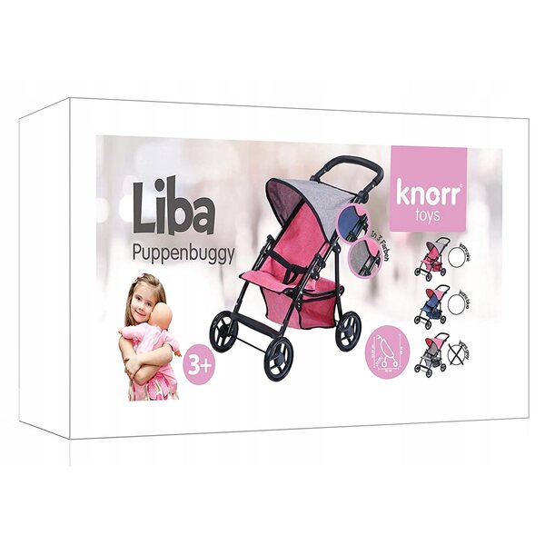 Liba Knorrtoys grauer und rosa verstellbarer Puppenwagen für Mädchen ab 3 Jahren
