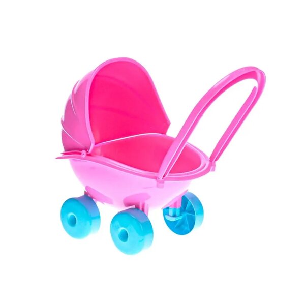 Dunkelrosa Kunststoff-Kinderwagen für Puppen, einfach zusammenzubauen und zu waschen