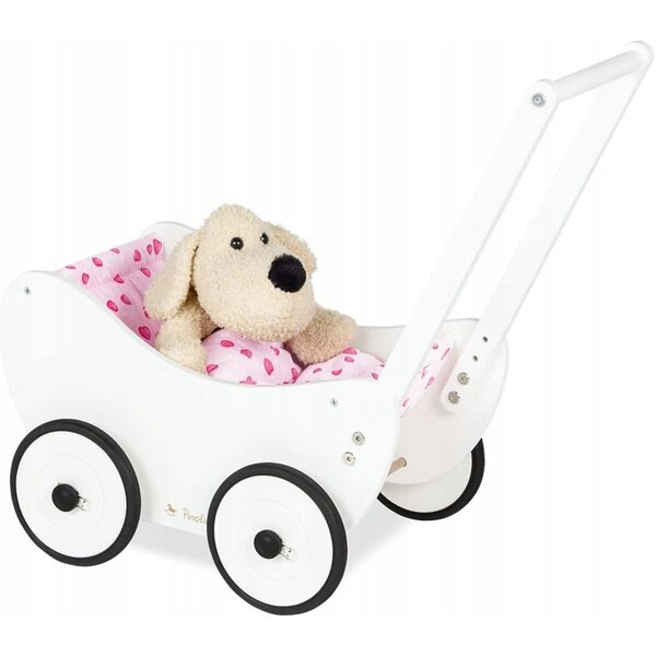 Pinolino Trixi Puppenwagen aus Holz, weiß, mit Bettwäsche, ab 12 Monaten