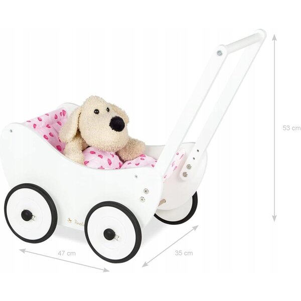 Pinolino Trixi Puppenwagen aus Holz, weiß, mit Bettwäsche, ab 12 Monaten