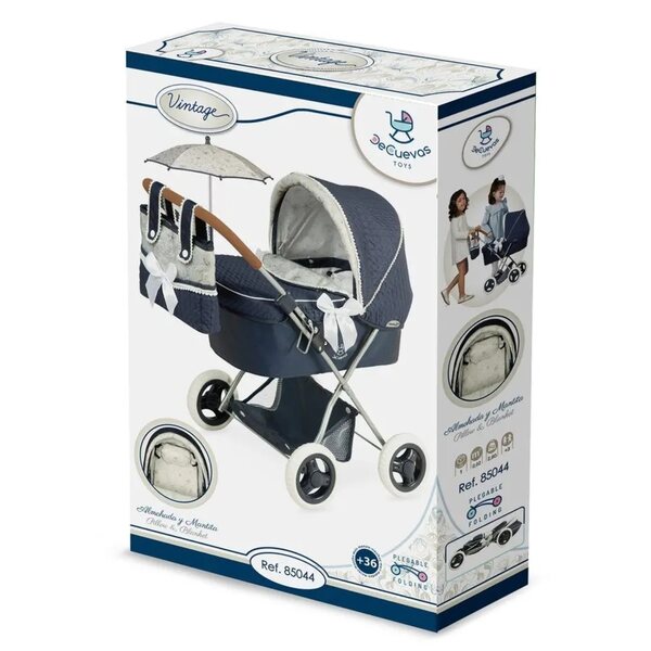 Passeggino per bambole vintage DeCuevas con parasole e zaino coordinato