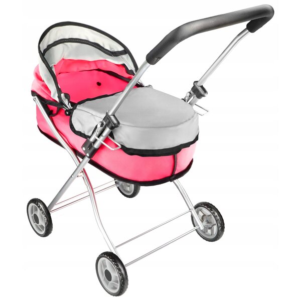 Diep opvouwbare poppenwagen hoogte 64 cm roze voor kinderen vanaf 3 jaar