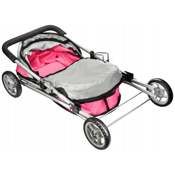 Diep opvouwbare poppenwagen hoogte 64 cm roze voor kinderen vanaf 3 jaar