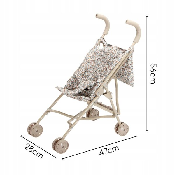 Leichter, zusammenklappbarer Puppenwagen im Vintage-Stil in Beige mit Blumenmotiven