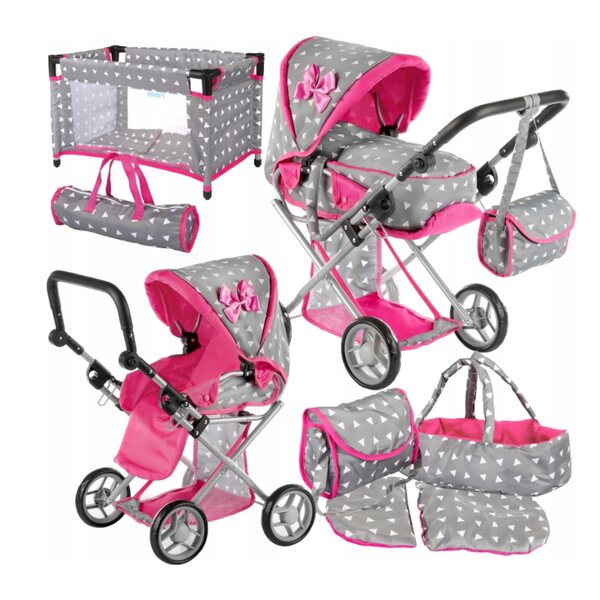 3-in-1-Kinderspielset: robuster und leichter Kinderwagen, Kinderbett und Laufstall für Puppen