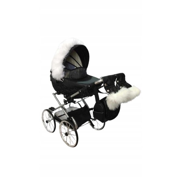 Großer, tiefer Retro-Kinderwagen für Darsi-Puppen in Rosa und Gold aus Öko-Leder