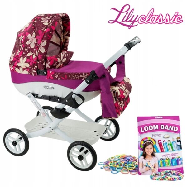 Adbor Lily LC-16 Puppenwagen mit Tasche, Korb und Loom Bands Set