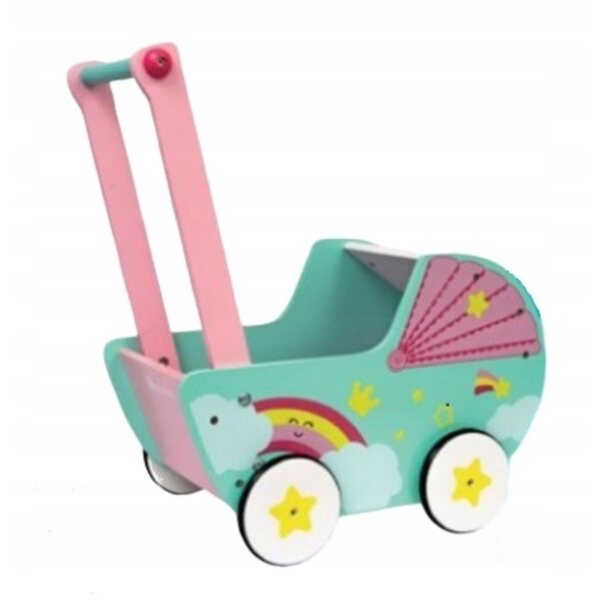 Elefun Puppenwagen aus Holz mit rutschfesten Rädern, 46 cm