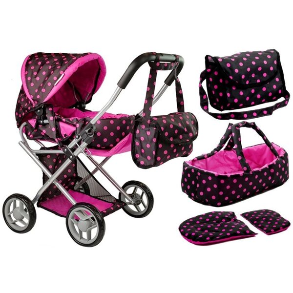 Alice Puppenwagen mit Babytrage und Tasche, schwarz und rosa LEAN Toys 3in1