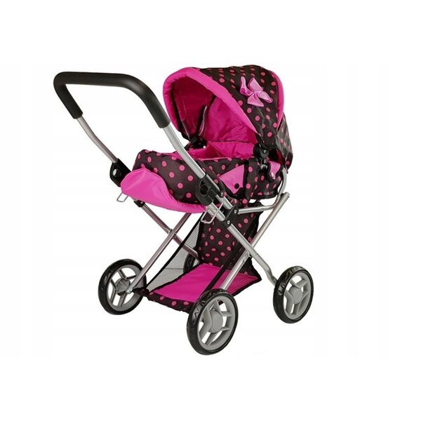 Alice Puppenwagen mit Babytrage und Tasche, schwarz und rosa LEAN Toys 3in1