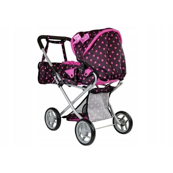 Alice Puppenwagen mit Babytrage und Tasche, schwarz und rosa LEAN Toys 3in1
