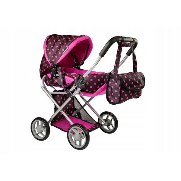 Alice Puppenwagen mit Babytrage und Tasche, schwarz und rosa LEAN Toys 3in1