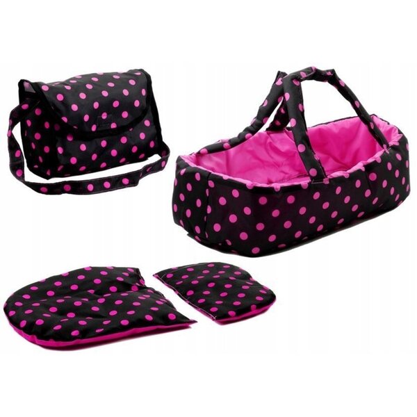 Alice Puppenwagen mit Babytrage und Tasche, schwarz und rosa LEAN Toys 3in1