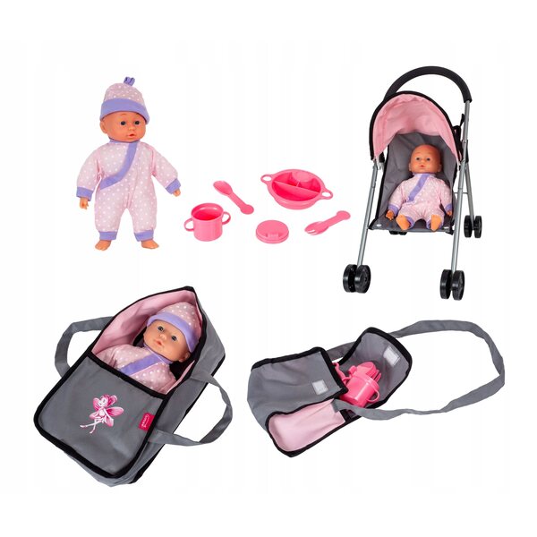 Passeggino Bambolina Passeggino con bambola per bambini da 3 anni in metallo e tessuto
