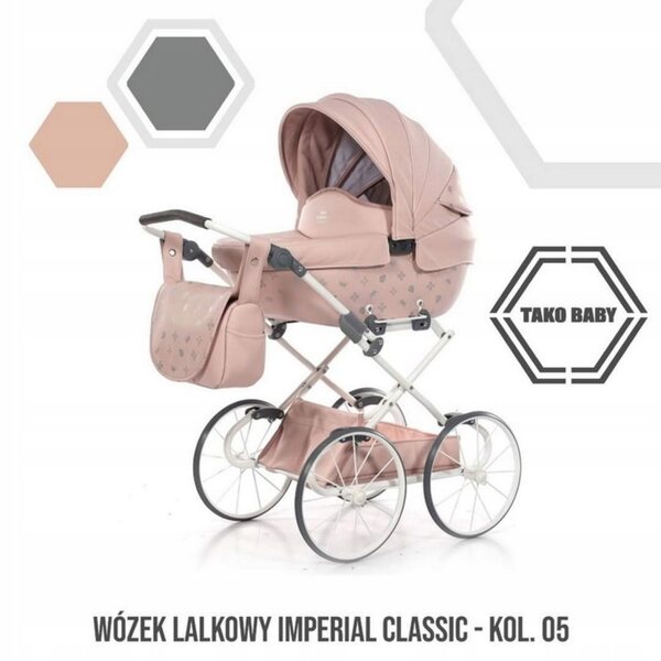 Passeggino per bambole Tako Laret Imperial Mini Classic rosa con ruote grandi