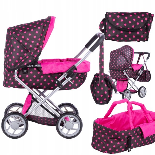 Deep Alice Puppenwagen mit Babytrage, Bettwäsche, Tasche und leisen Rädern