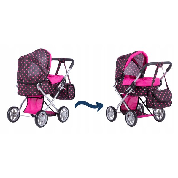 Deep Alice Puppenwagen mit Babytrage, Bettwäsche, Tasche und leisen Rädern