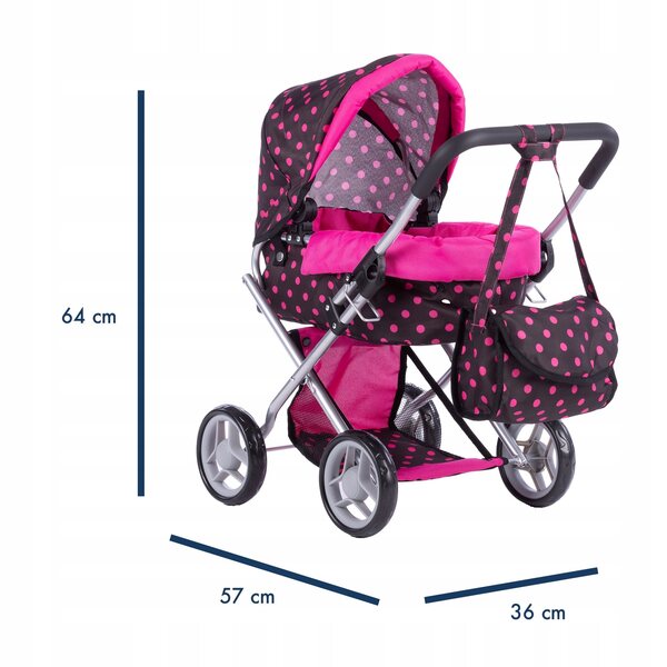 Deep Alice Puppenwagen mit Babytrage, Bettwäsche, Tasche und leisen Rädern