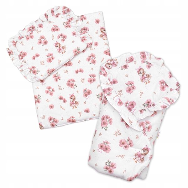 3D-Baby-Nellys-Puppenset mit staubrosa Decke, Kissen und Stirnband