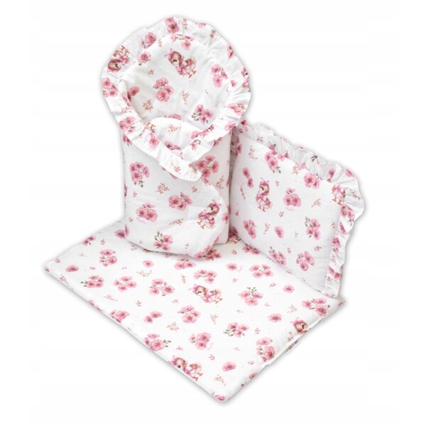 3D-Baby-Nellys-Puppenset mit staubrosa Decke, Kissen und Stirnband