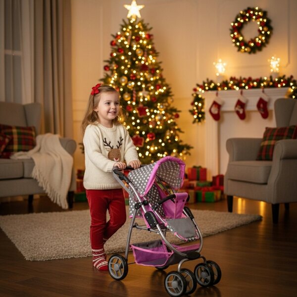 3in1 Puppenwagen, Buggy und Gondel mit Tasche, Pink für Mädchen