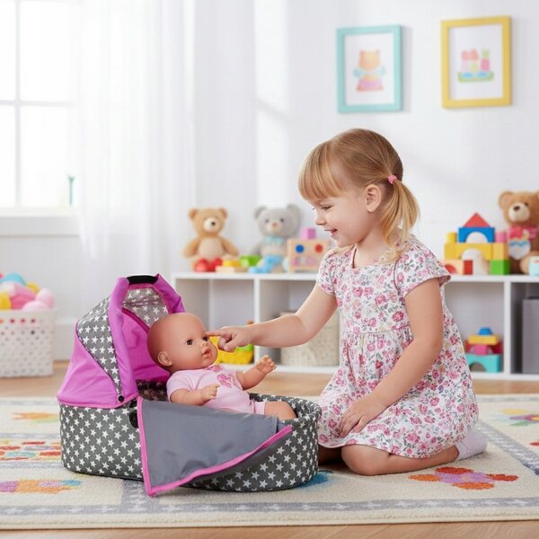 3in1 Puppenwagen, Buggy und Gondel mit Tasche, Pink für Mädchen